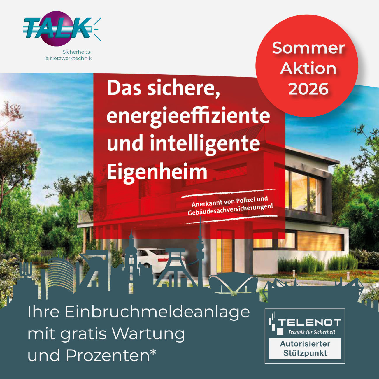 Bild zur Aktion: Telenot Alarmanlagen Sommeraktion 2026 Ein Bild zur TALK Dortmund News / Aktion: Telenot Alarmanlagen Sommeraktion 2026